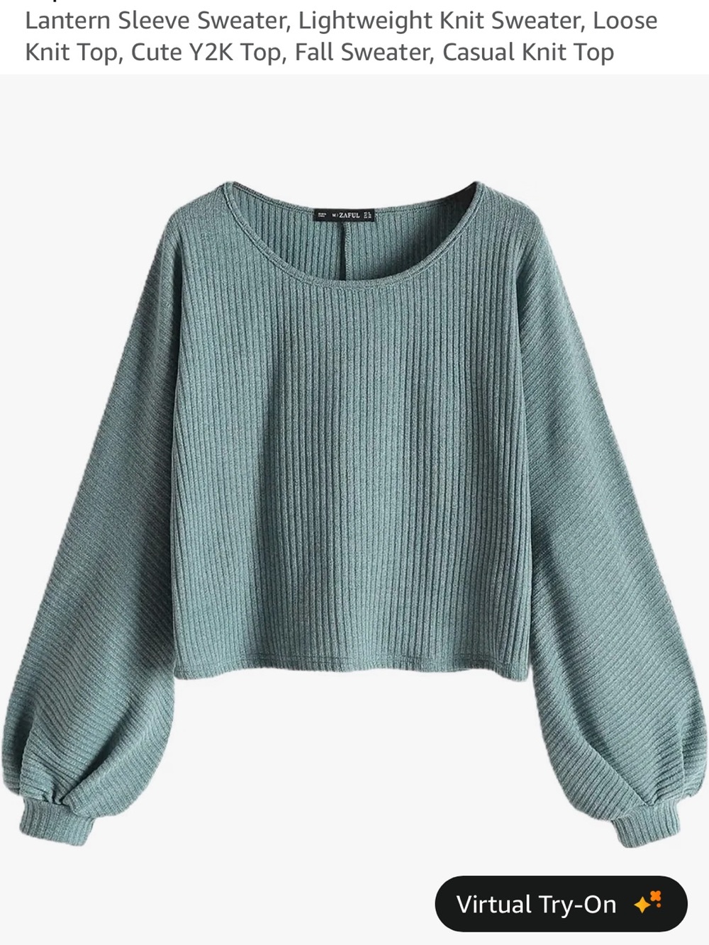 Zaful Ribbed Balloon Sleeve Knit Top in Seafoam